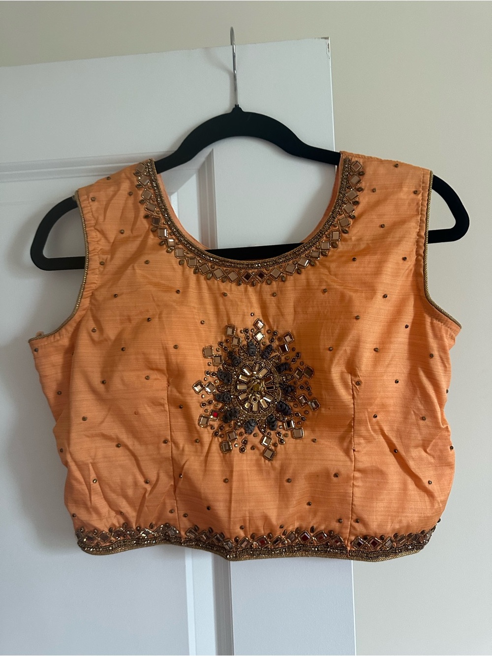 Orange & Brown Indian 3-Piece Lehenga Set with Embellished Blouse